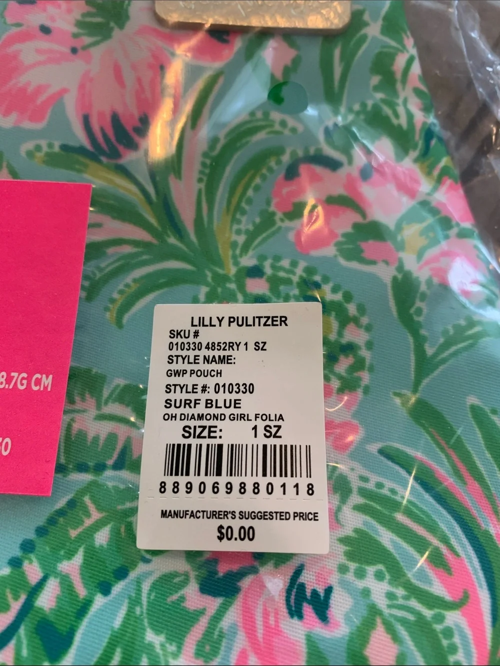 NWT—-Lilly Pulitzer Turquoise Pink Floral Cosmetic Pouch in Surf Blue.